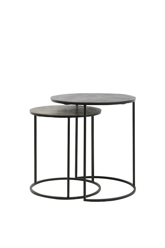 Side table S/2 41x46+49x52 cm RENGO texture black+ant bron