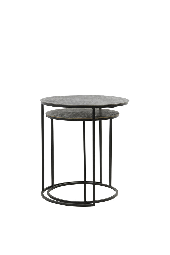 Side table S/2 41x46+49x52 cm RENGO texture black+ant bron