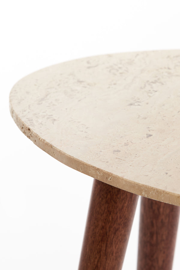 Coffee table 51x40x39 cm ROMANO travertine sand+wood brown