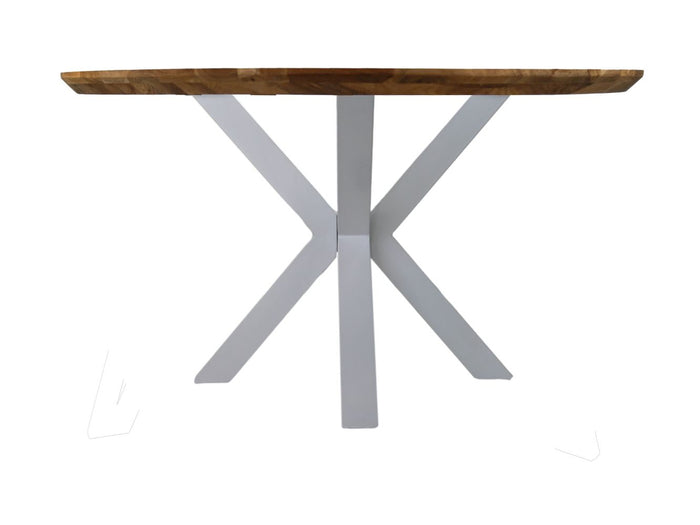 Ronde eettafel Fishbone - ø130x76 - Naturel/wit - Eiken/metaal