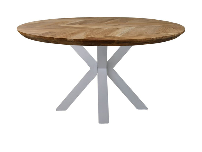 Ronde eettafel Fishbone - ø140x76 - Naturel/wit - Eiken/metaal