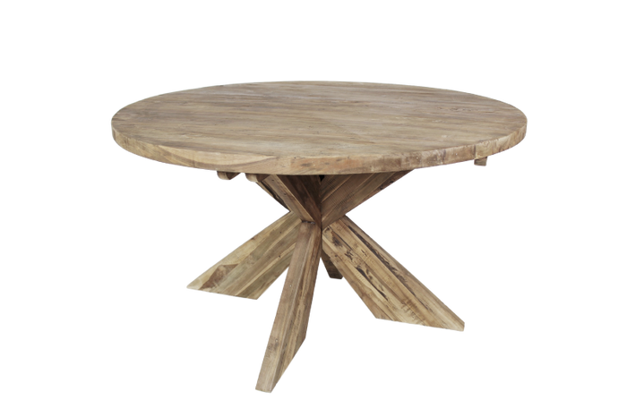 Ronde eettafel met kruispoot - ø130 cm - blank - teak