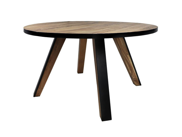 Ronde eettafel Milano - ø140x76 - Naturel/zwart - Acaciahout/metaal