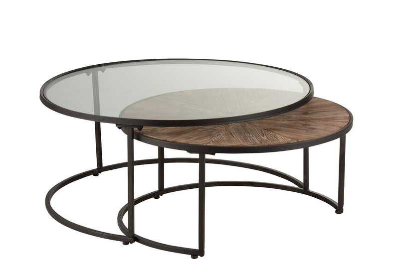 Set Of 2 Coffee Tables Round Metal Black