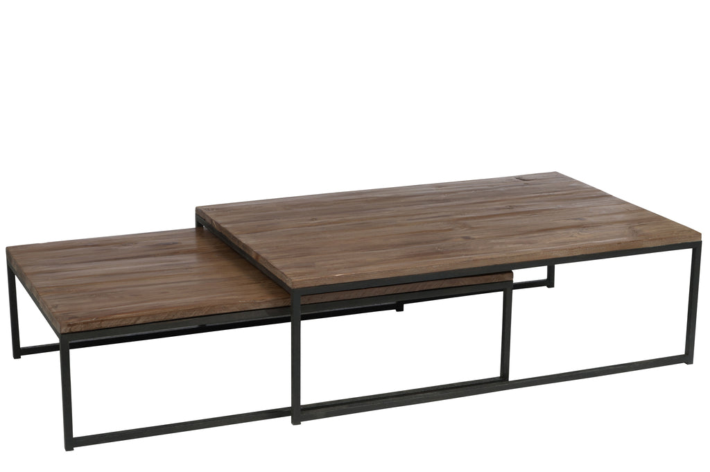 Set 2 Coffee Tables Wood/Metal Brown+Black