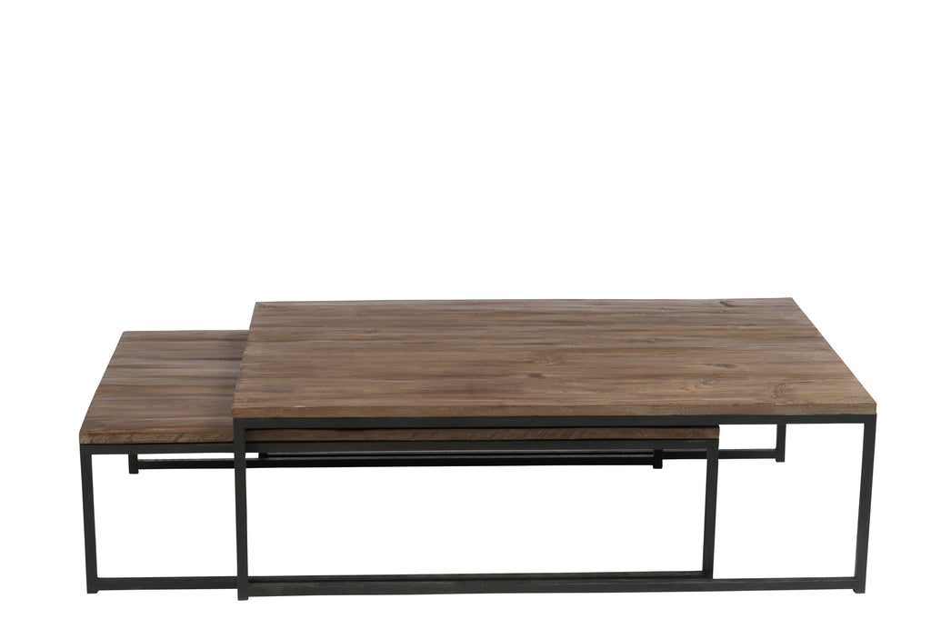 Set 2 Coffee Tables Wood/Metal Brown+Black