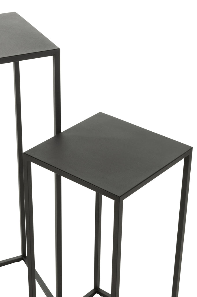 Set Of 2 Side Tables Square Metal Black