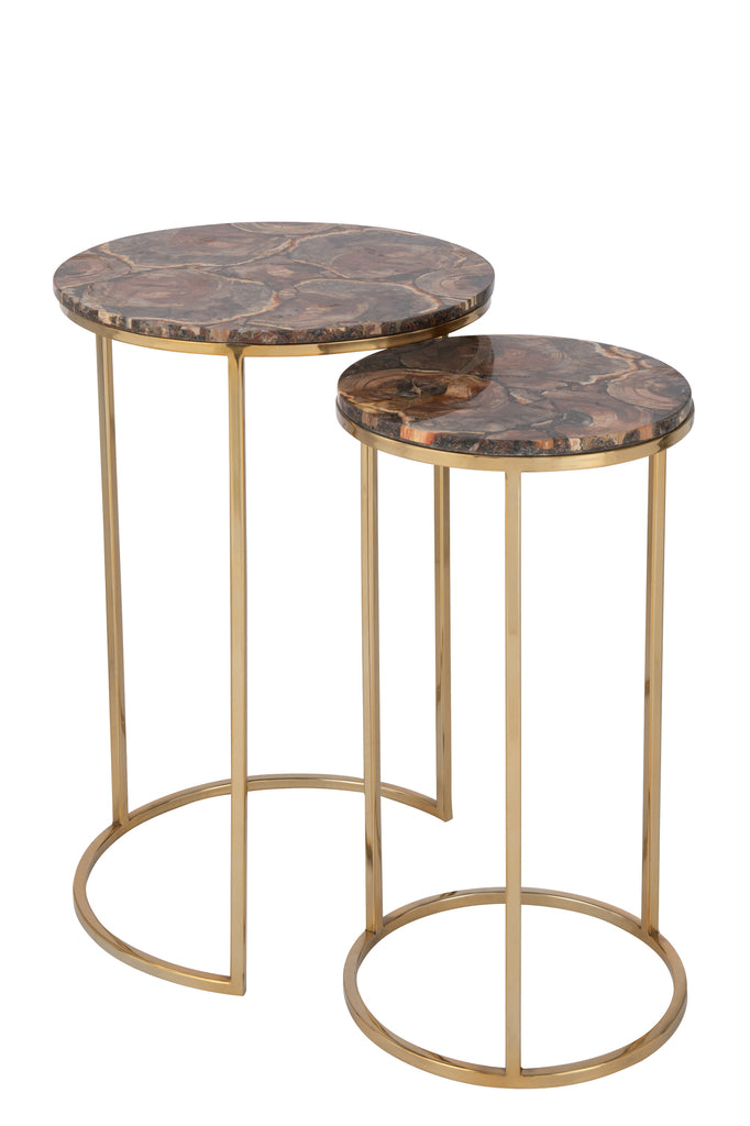 Set Of Two Sidetables Petri Stone/Metal Brown/Silver