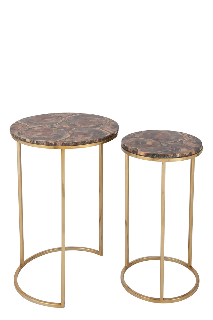 Set Of Two Sidetables Petri Stone/Metal Brown/Silver