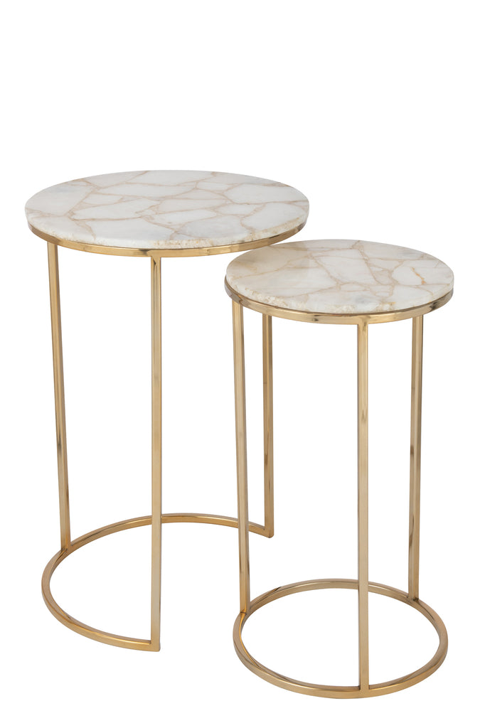 Set Of Two Sidetables Quartz Stone/Metal White/Gold