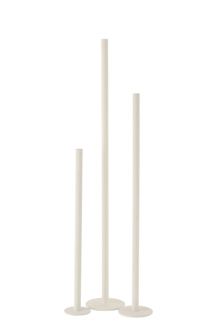 Set Of 3 Candleholders High Modern Metal Matte White