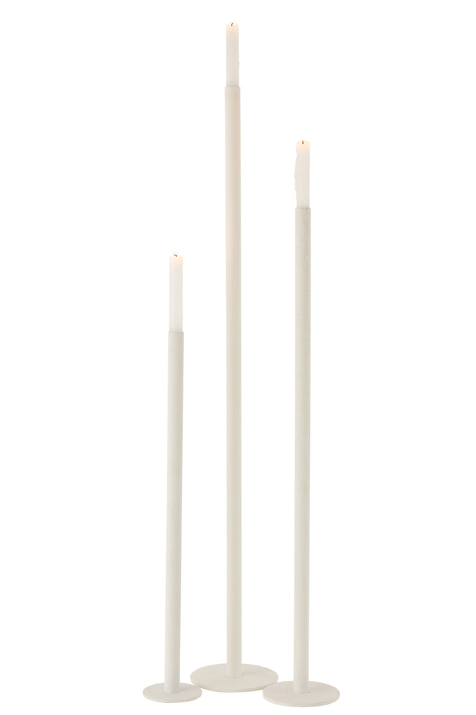 Set Of 3 Candleholders High Modern Metal Matte White