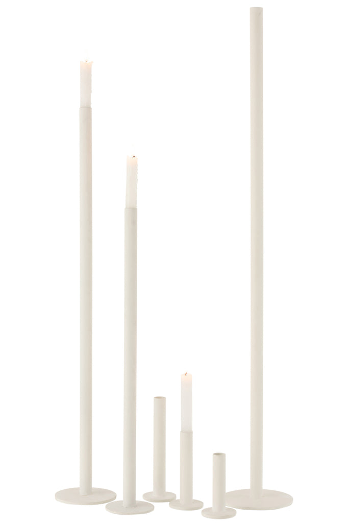 Set Of 3 Candleholders High Modern Metal Matte White