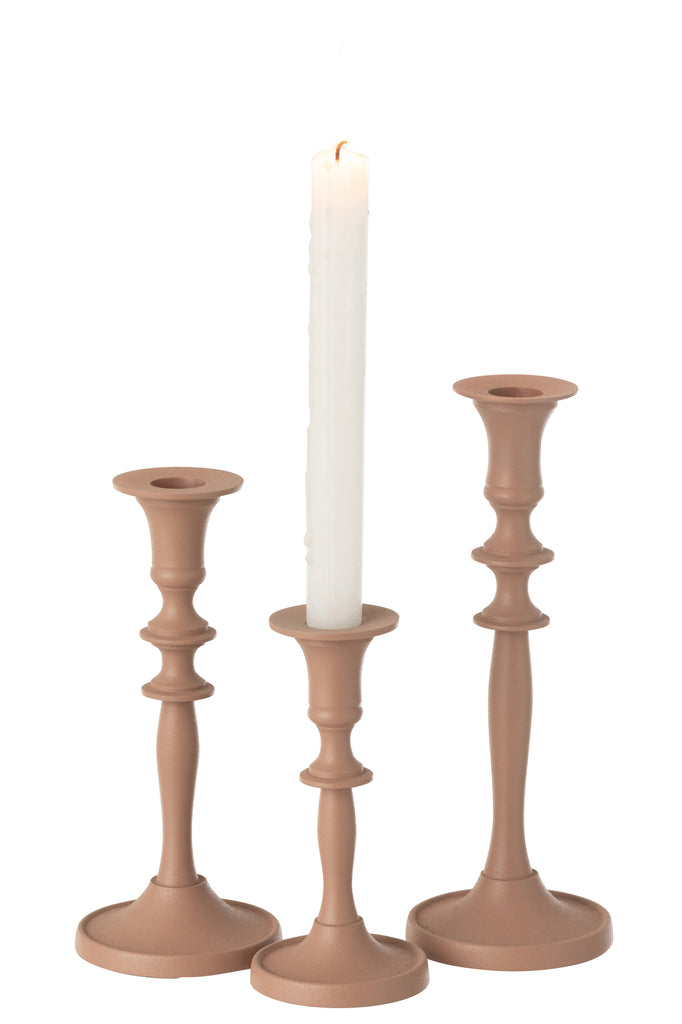 Set Of 3 Candle Holder Classic Aluminium Old Pink