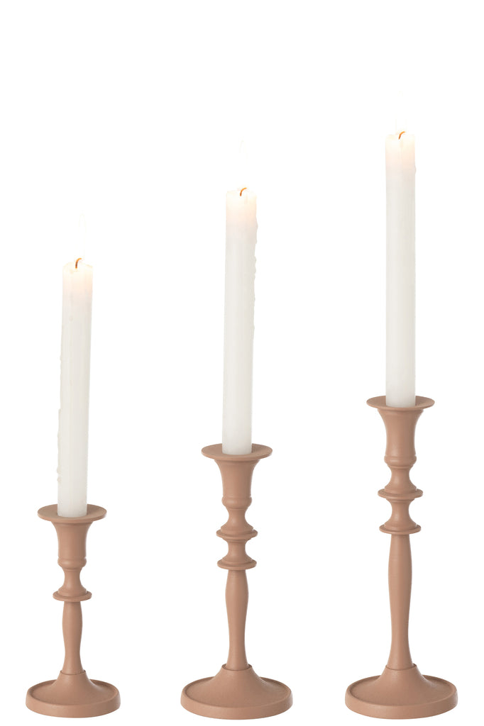 Set Of 3 Candle Holder Classic Aluminium Old Pink