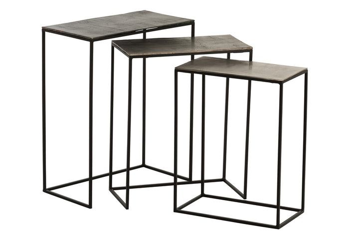 Set Of 3 Side Tables Rectangular Aluminium Black/Mix