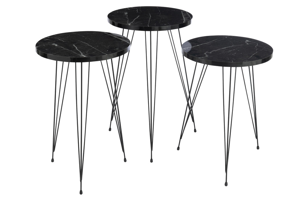 Set Of 3 Sidetables Pb/Metal Black