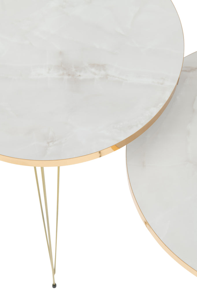 Set Of 3 Sidetables Mdf/Metal White/Gold