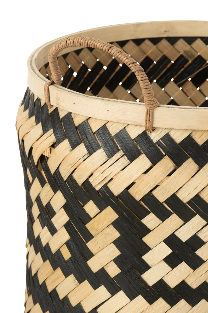 Set Of 3 Basket Patterns Handles Bamboo Natural/Black