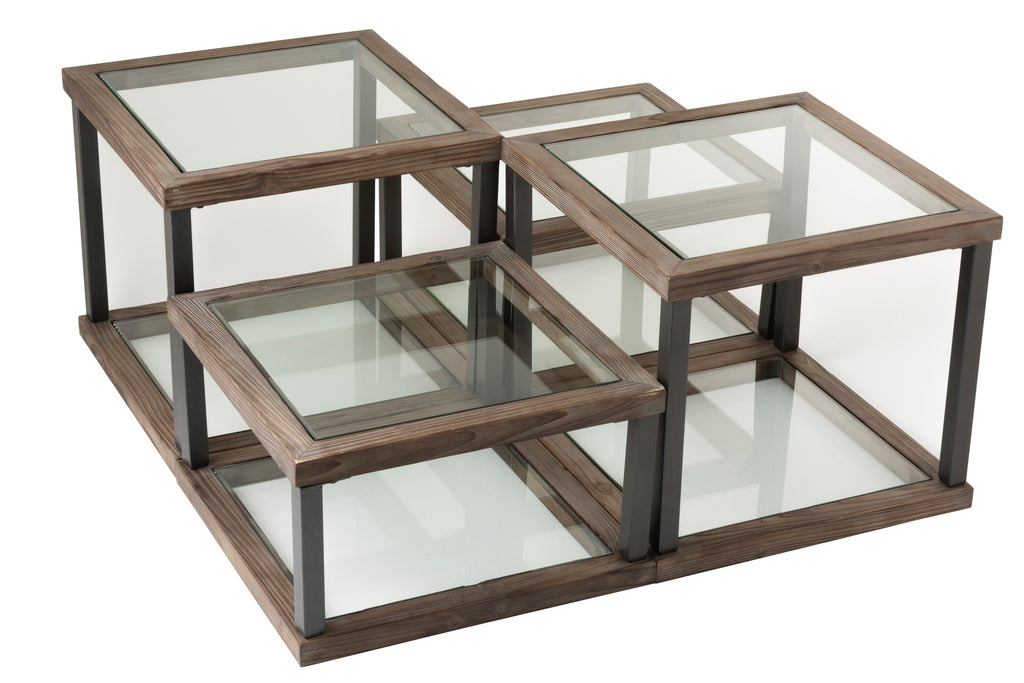 Set Of 4 Coffee Tables Wood/Glass Brown