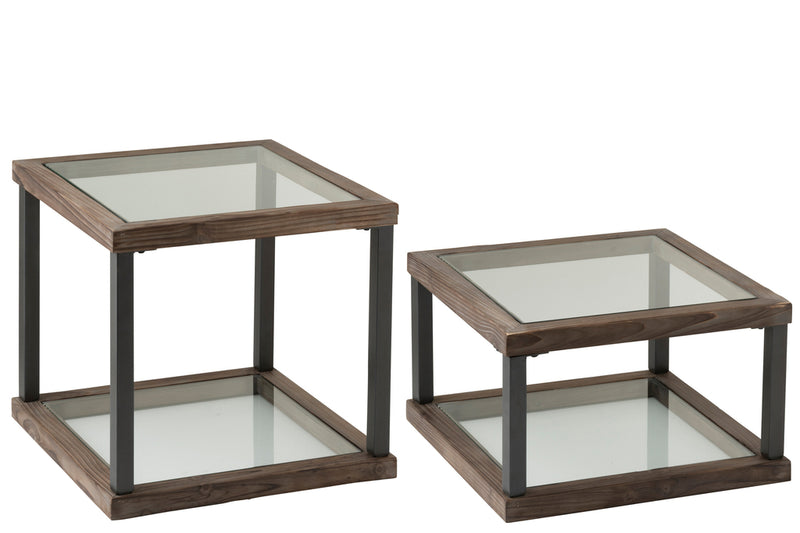 Set Of 4 Coffee Tables Wood/Glass Brown