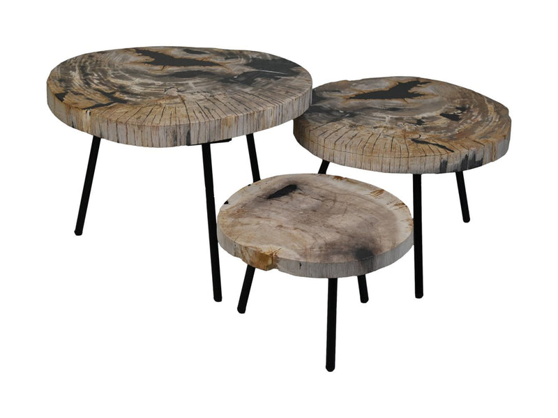 Salontafel rond - ø64x56x46 - Naturel/zwart - Steen/Metaal