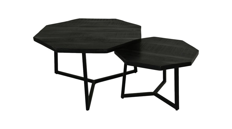 Salontafel Urban - 72x72x41 - Mangohout/ijzer - Zwart - Set van 2