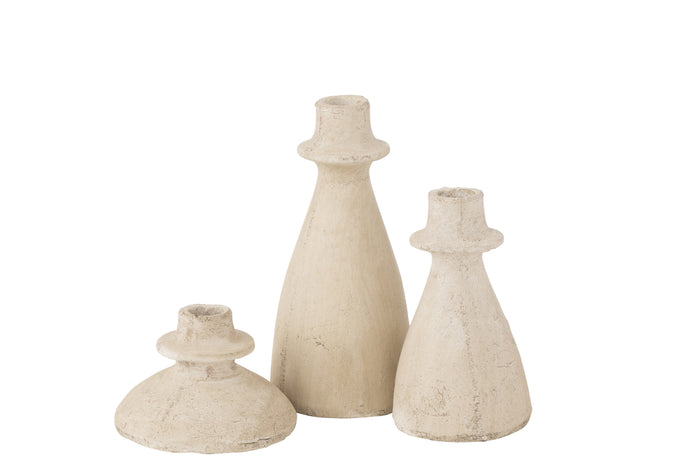 Set Of 3 Candleholders Agora Terra Beige