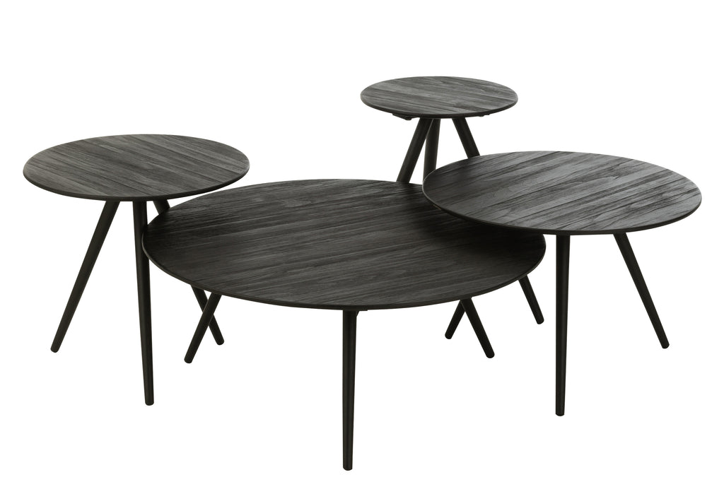 Set Of 4 Tables Round Recycle Teak Black