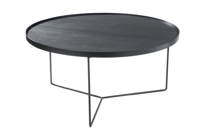 Side Table Round Wood Metal Dark Brown Large