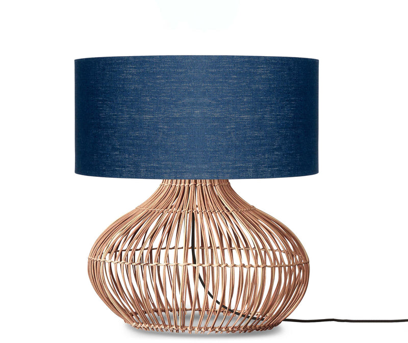 Table lamp Kalahari L rattan 65cm/shade 47x23cm linen - bl.denim