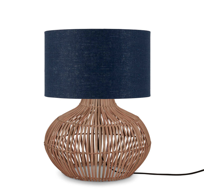 Table lamp Kalahari S rattan 48cm/shade 32x20cm linen - bl.denim