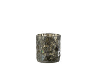 Tealight Holder Mosaic Glass Grey/Green Small