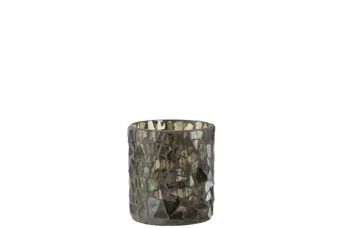 Tealight Holder Mosaic Glass Grey/Green Small