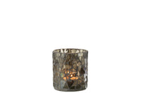 Tealight Holder Mosaic Glass Grey/Green Small