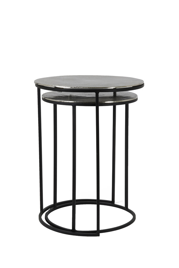 Side table S/2 35x48+40x53,5 cm THIZAS raw nickl-matt blck