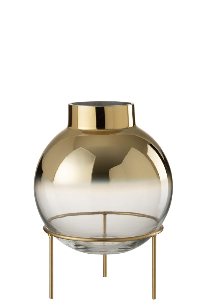 Vase Ball On Foot Glass Gold/Transparent