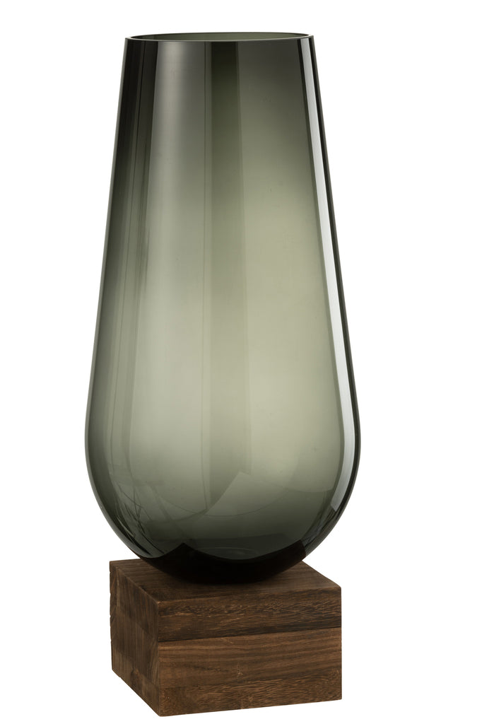 Vase On Foot Eno Glass/Wood Dark Brown Grey Large