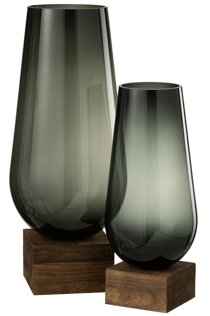 Vase On Foot Eno Glass/Wood Dark Brown Grey Large