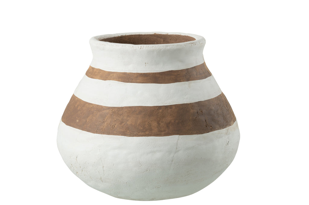 Vase Kenia Low Ceramic White/Brown Large