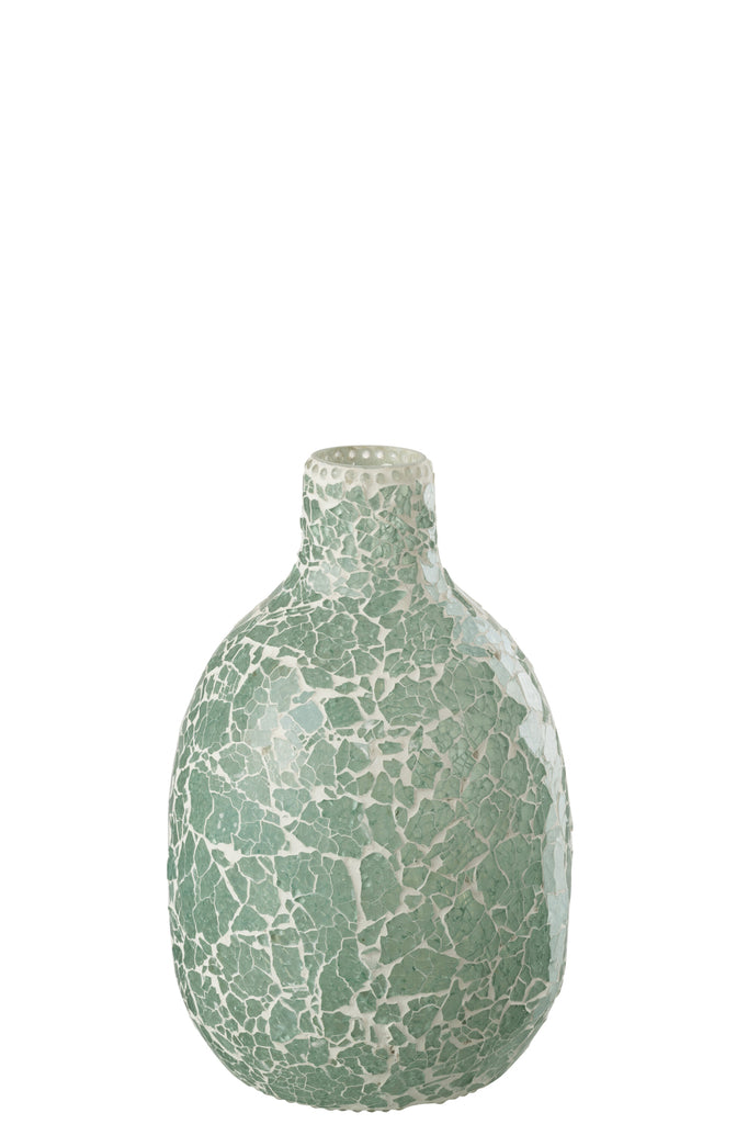 Vase Mosaic Round Glass Green/White Medium