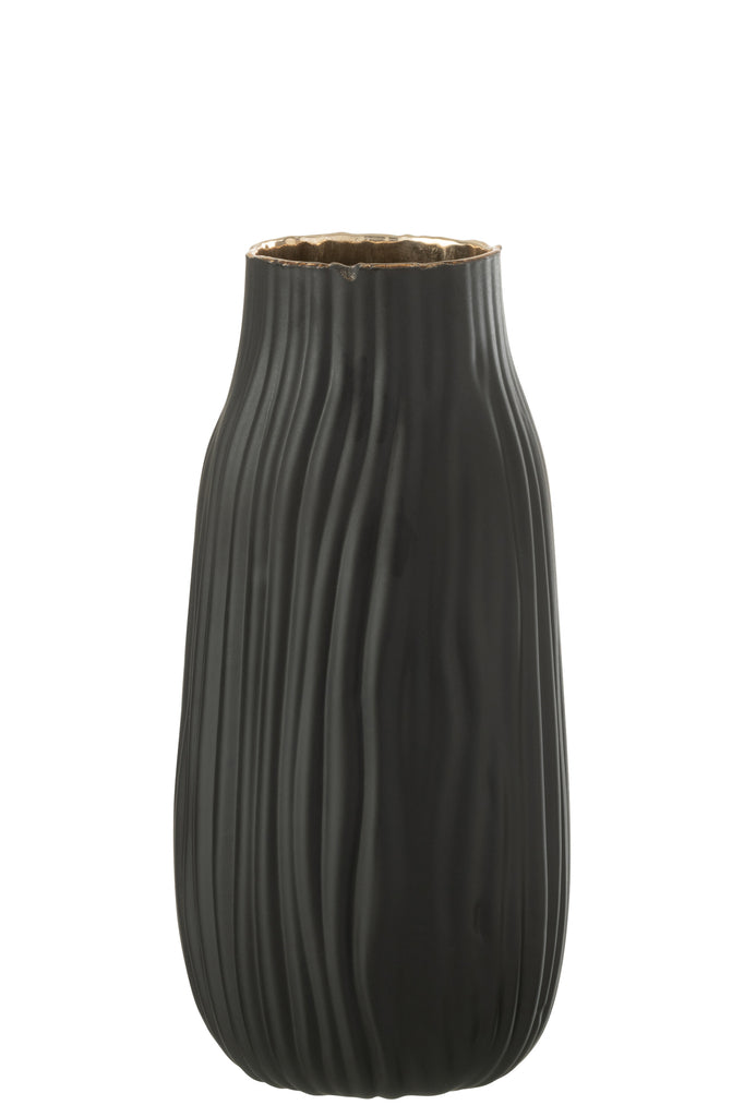 Vase Notches Glass Black/Gold Medium