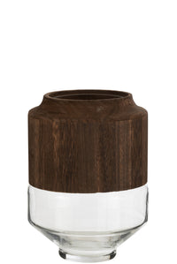 Vase Round High Wood/Glass Dark Brown Small