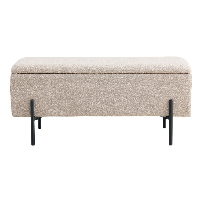 Watford Bench - Bench in bouclé with storage, beige with black legs, 95x36,5x46 cm, HN1233