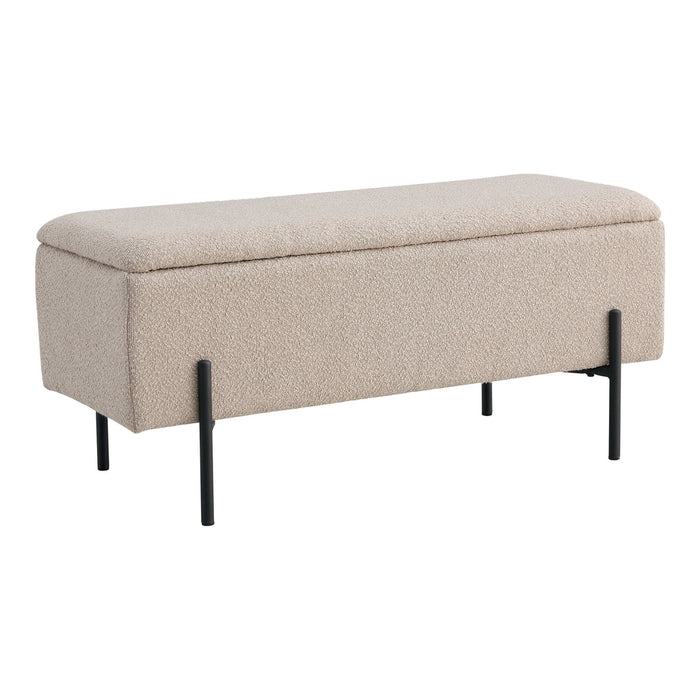 Watford Bench - Bench in bouclé with storage, beige with black legs, 95x36,5x46 cm, HN1233