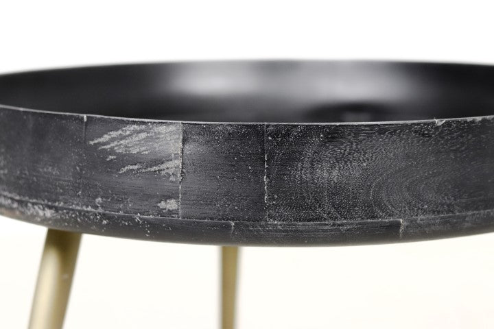 Bijzettafel Ventura - ø50 cm - mangohout/ijzer - black wash/antique gold