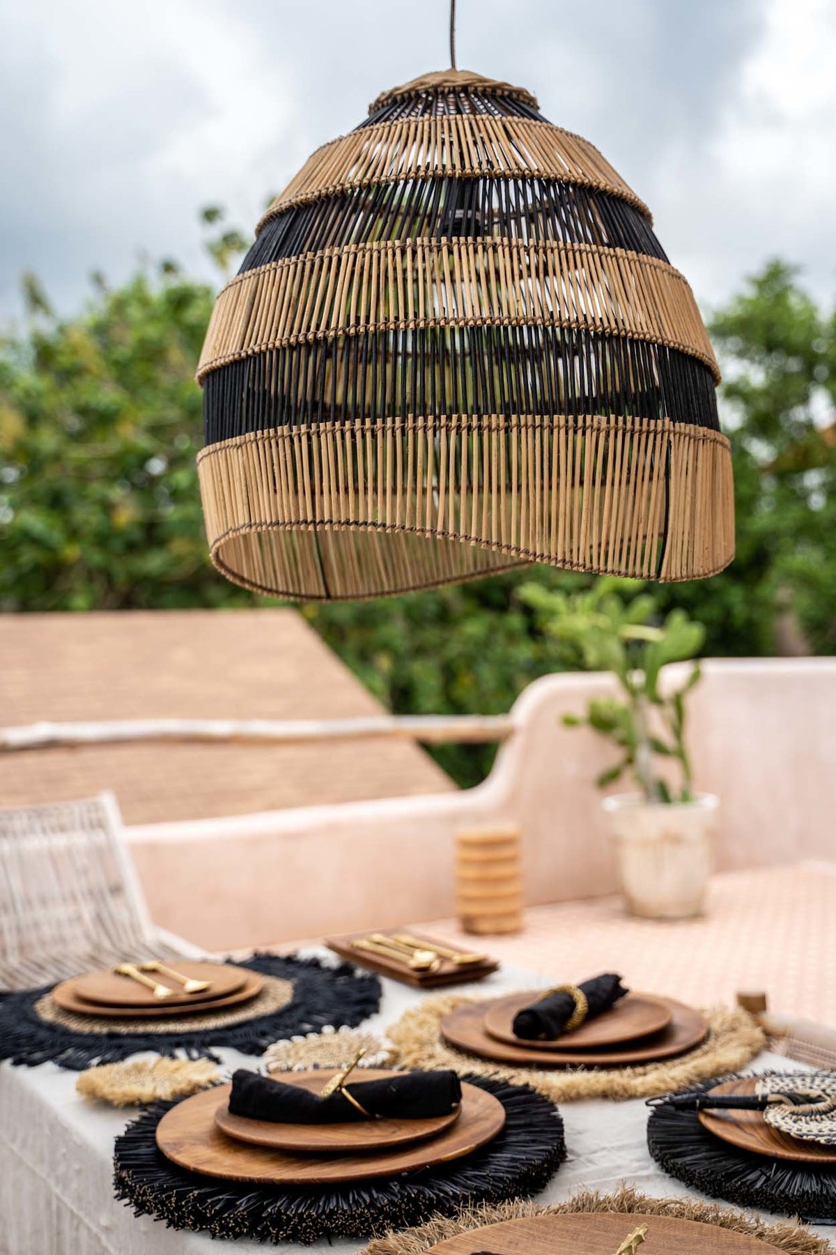 De Striped Hanglamp - Naturel Zwart - L