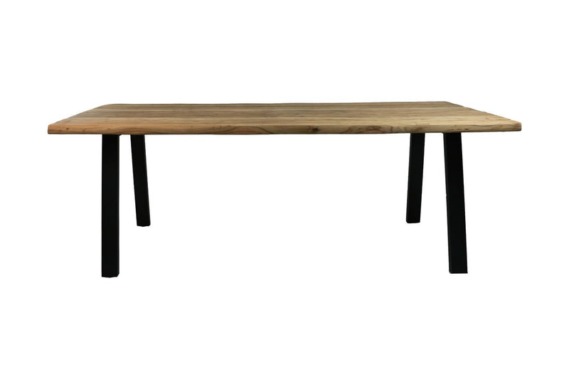 Eettafel semi rustiek teakhout - 240x100x76 cm - Naturel/zwart - Teak/metaal