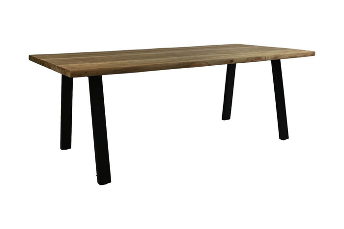 Eettafel semi rustiek teakhout - 240x100x76 cm - Naturel/zwart - Teak/metaal