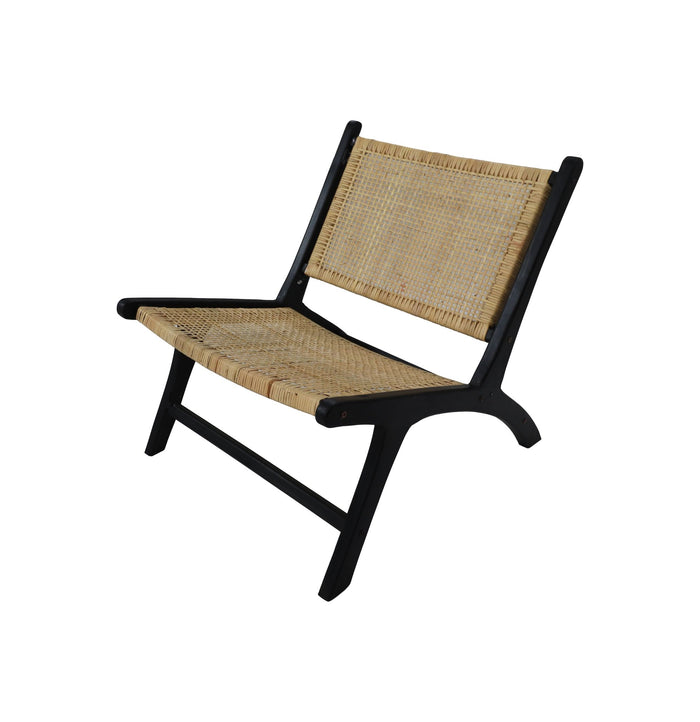 Loungestoel - 67x81x71 - Zwart/Naturel - Teak/rotan